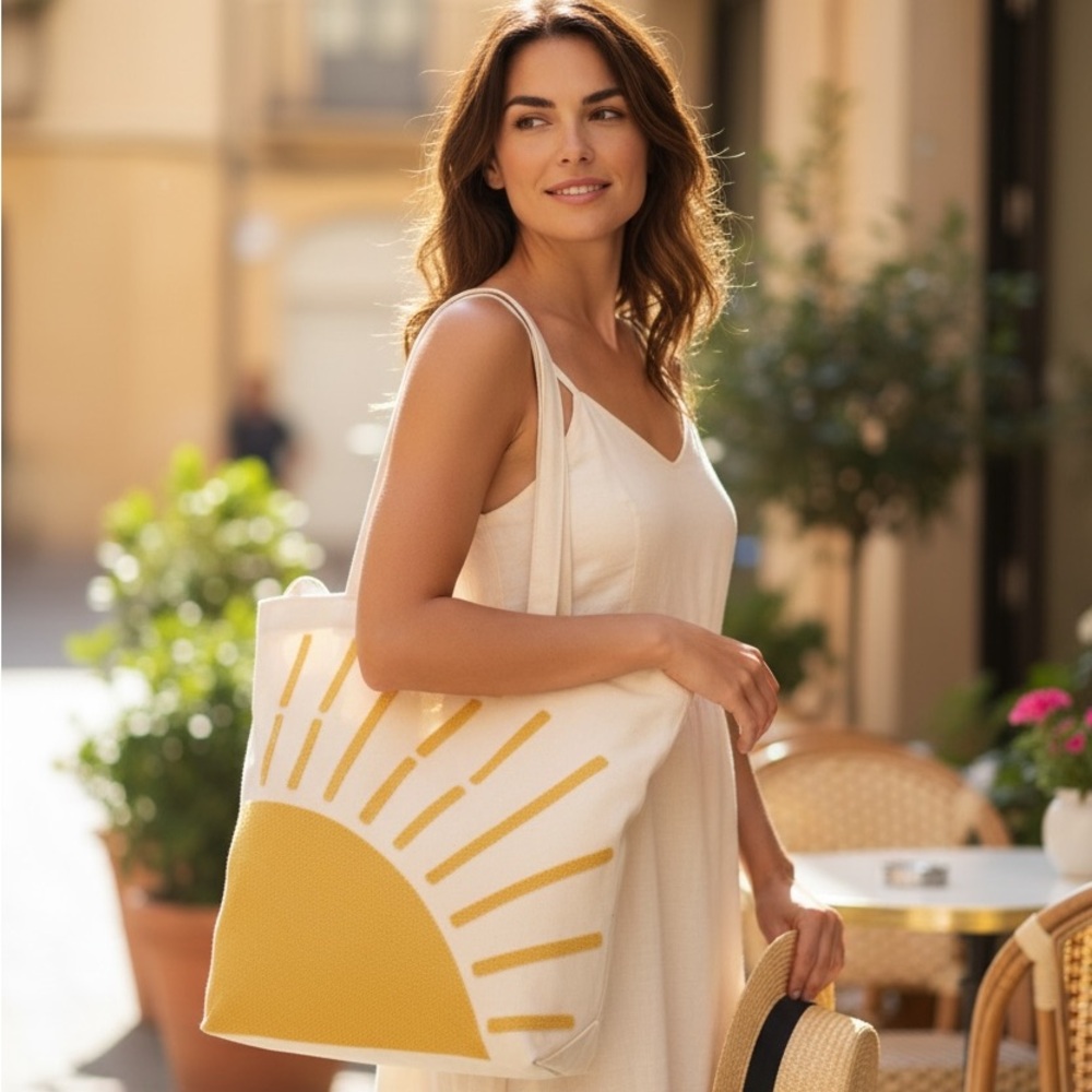 NEW Sunshine Embroidery Tote Bag with Pocket & Buckle - Picture 1 of 4